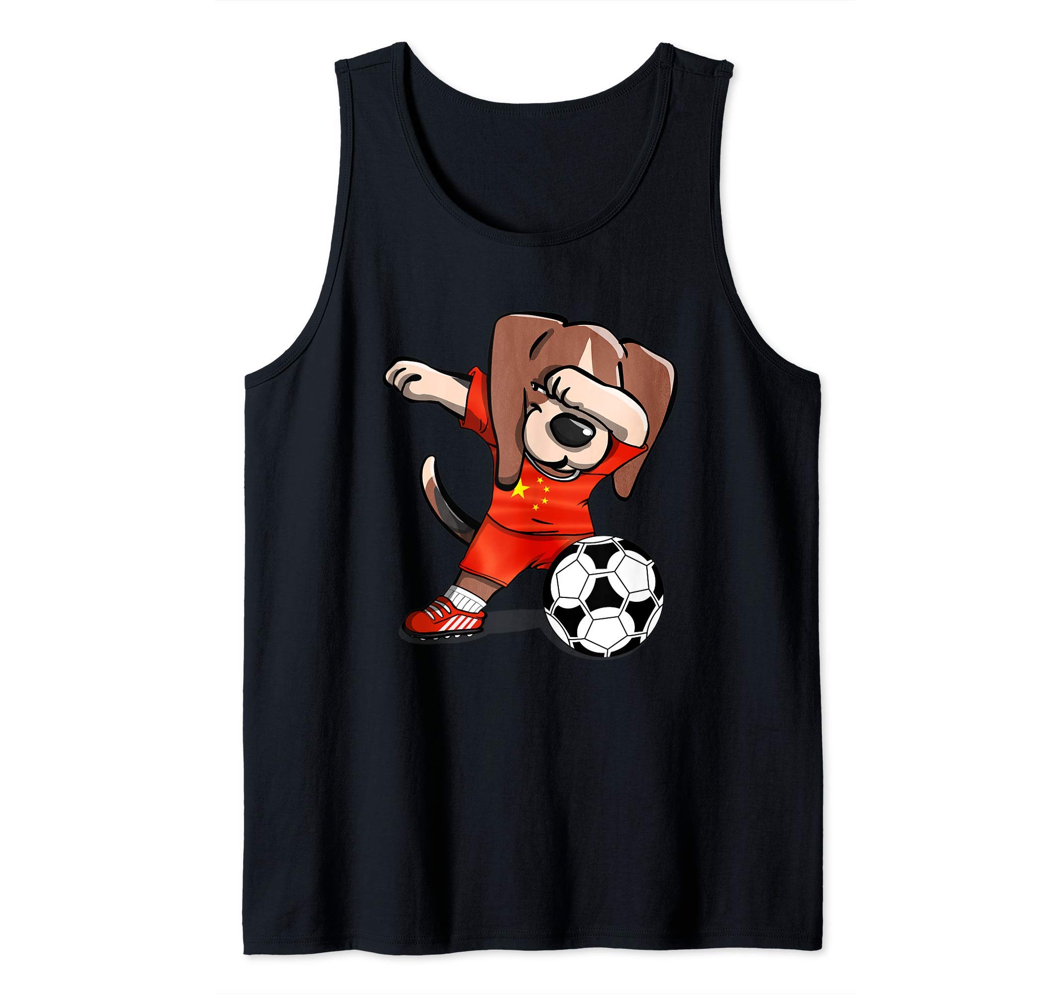 Funny Dabbing Beagle Dog China Football Chinese Flag Soccer Tank Top