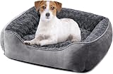 JOEJOY Small Dog Bed Washable Rectangle Plush Non-Slip Grey 51x48x15 cm