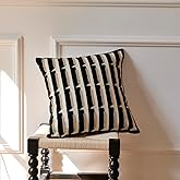 midgeog Black Cream Modern Strip Tufted Throw Pillow Covers，Neutral Textured Minimalism Chunky Pillowcases,Bohemian Mid Century Geometric Sham for Couch,1PC,18x18 Inch
