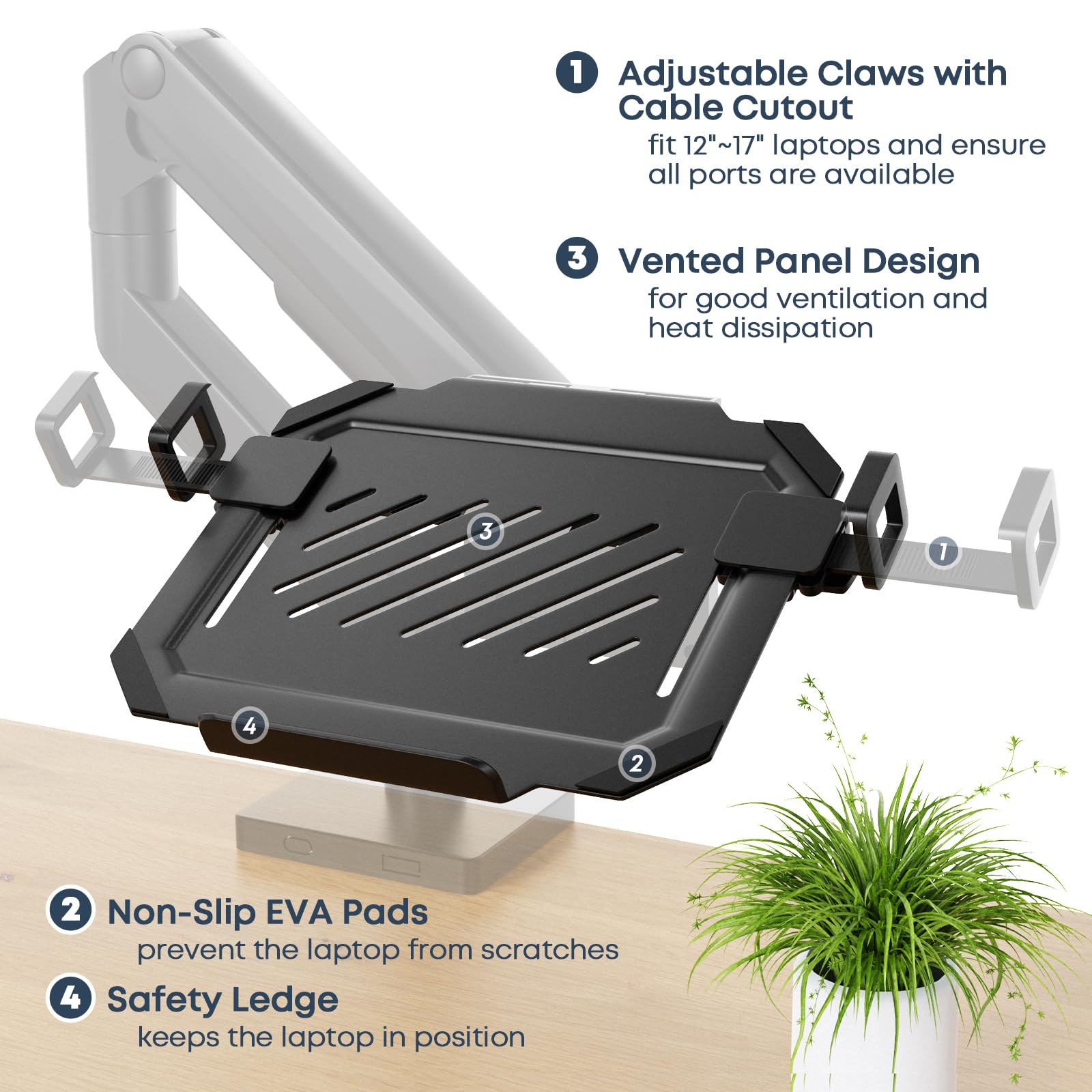 Laptop VESA Mount Tray Holder for Monitor Arms and Stands 75x75mm 100x100mm Clamp Notebook Adjustable 12 to 17 inch Black Universal