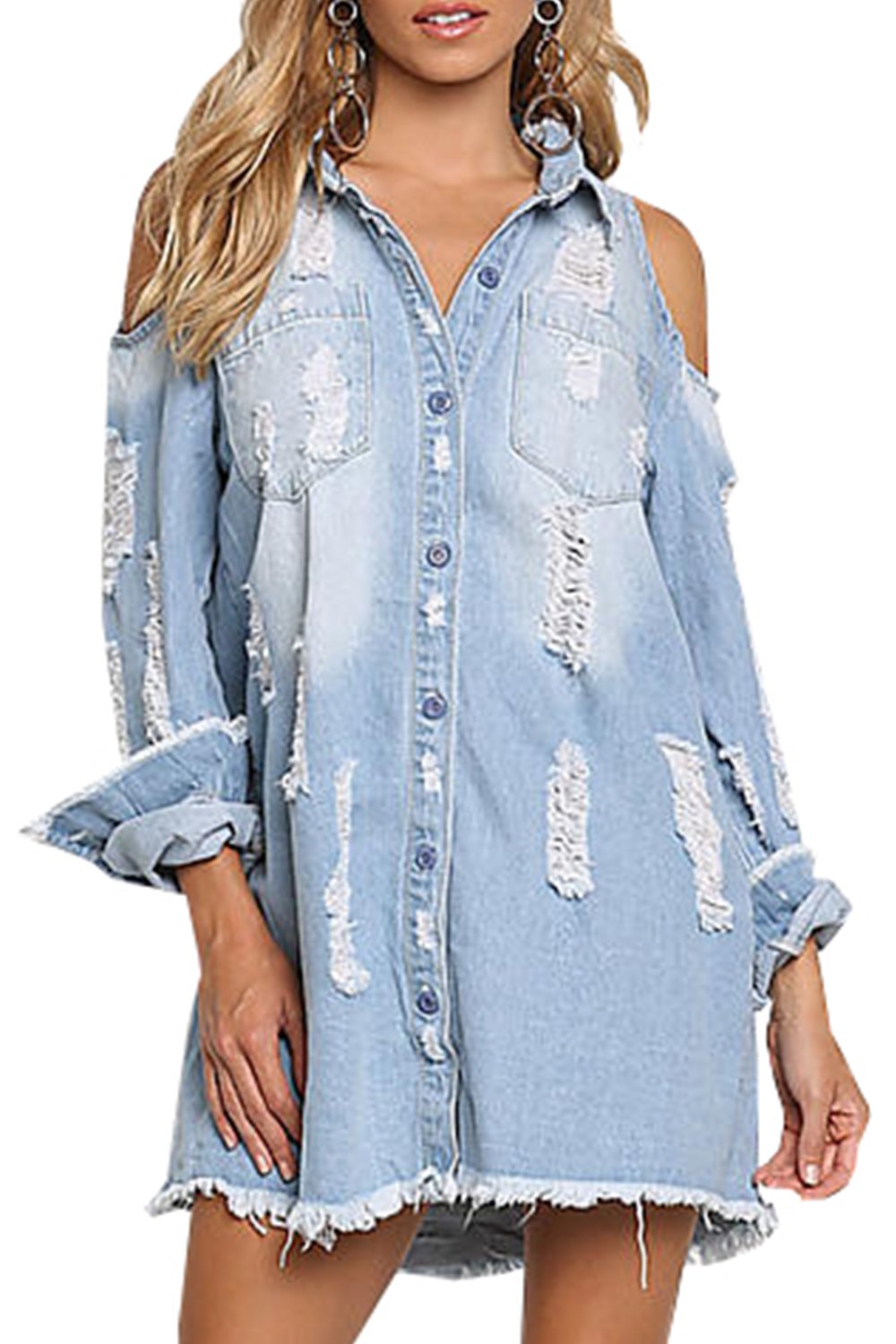 black distressed denim dress