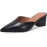 Coutgo Womens Pointed Toe V Cut Mules Chunky Block Heels Slip On Clogs Fashion Office Slides Shoes