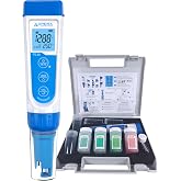 APERA INSTRUMENTS AI316 Premium Series PC60 5-in-1 Waterproof pH/EC (Conductivity) /TDS (ppm) /Salinity (ppt) /Temp. Multi-Parameter Pocket Tester Kit