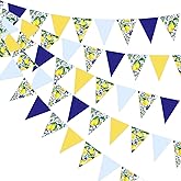 FYSUIMU 33 Ft Summer Hanging Banner Decoration Pennant Blue Tiles Lemon Triangle Flag Fabric Bunting Garland for Birthday Baby Shower Party Supplies
