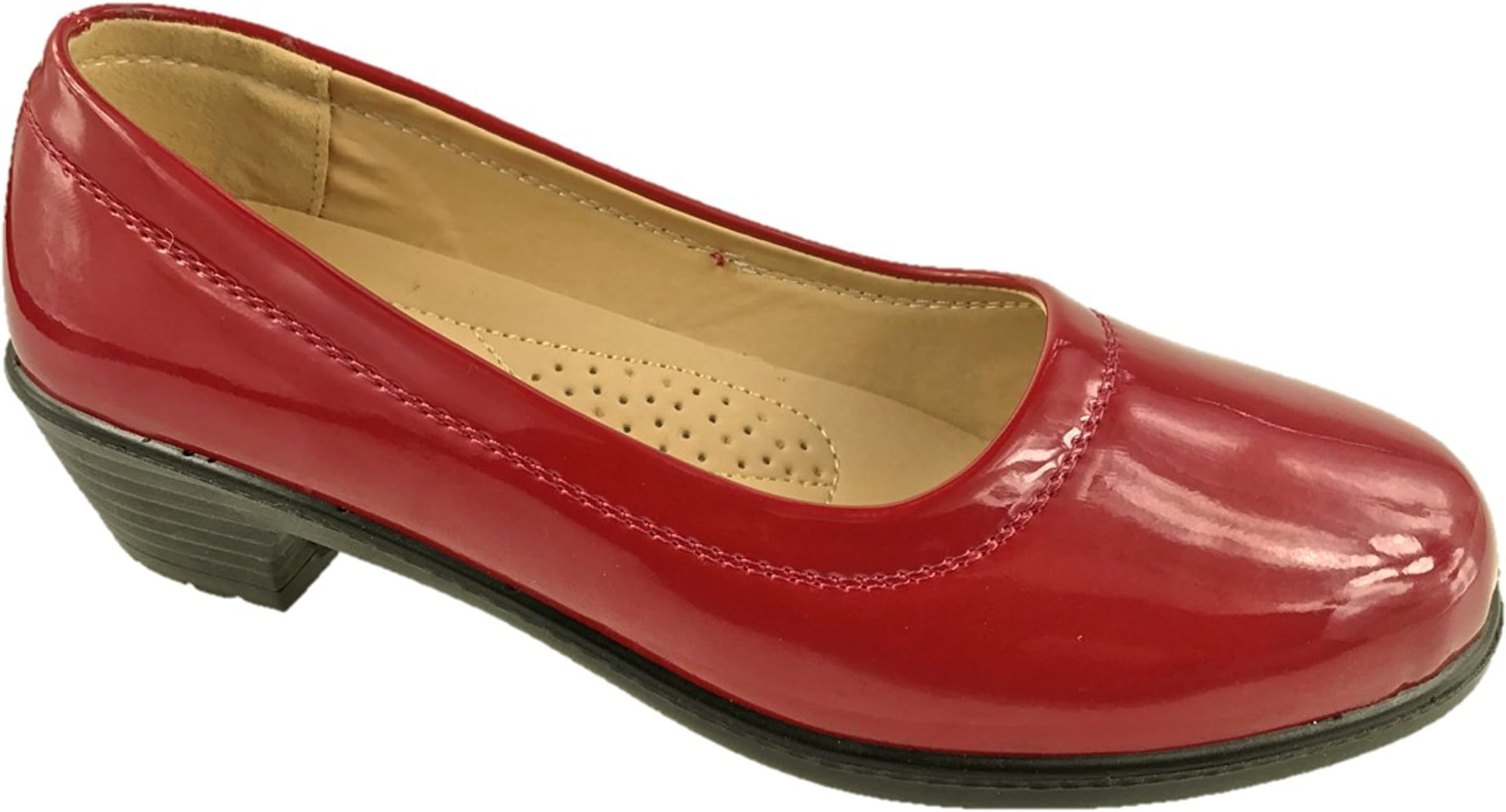 Ladies Casual Slip ON Comfort Low Heel Work Shoes Pumps Walking Shoes Black Patent Size UK 3-8