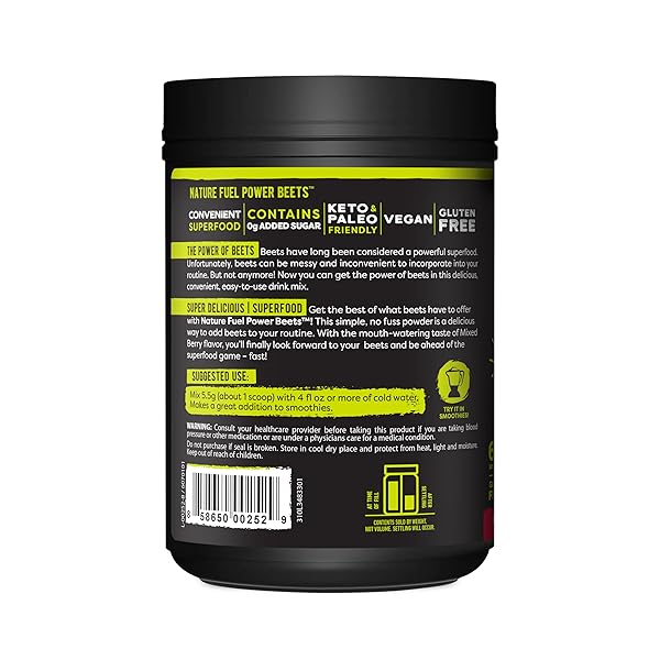 NATURE FUEL POWER BEETS POWDER, DELICIOUS MIXED BERRY, CONCENTRATED SUPERFOOD SUPPLEMENT, SUPPORTS CIRCULATION, NATURAL ENERGY & STAMINA, NON-GMO, 60 SERVINGS (PACKAGING MAY VARY)