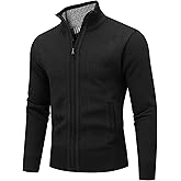 AKuVoL Men's Cardigan Sweaters Full Zip Stand Collar Slim Fit Cable Knitted Casual Long Sleeve Sweater with Pockets