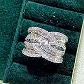 925 Sterling Silver Shiny Full Diamond Ring 18K Gold Cocktail Rings Criss Cross Cubic Zirconia Promise Rings CZ Diamond Multi Row Ring Eternity Engagement Wedding Band Ring for Women Z.32 (US Code 9)