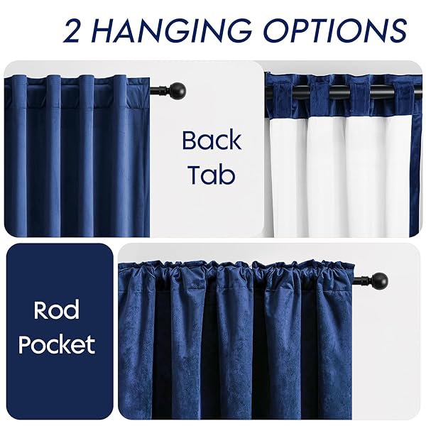 DREAMING CASA 100% BLACKOUT CURTAINS 102 INCHES LONG, ROYAL BLUE VELVET ROOM DARKENING WINDOW DRAPES THERMAL INSULATED SOFT LUXURY ROD POCKET & BACK TAB CURTAINS FOR BEDROOM, 2 PANELS, 100″W X 102″L