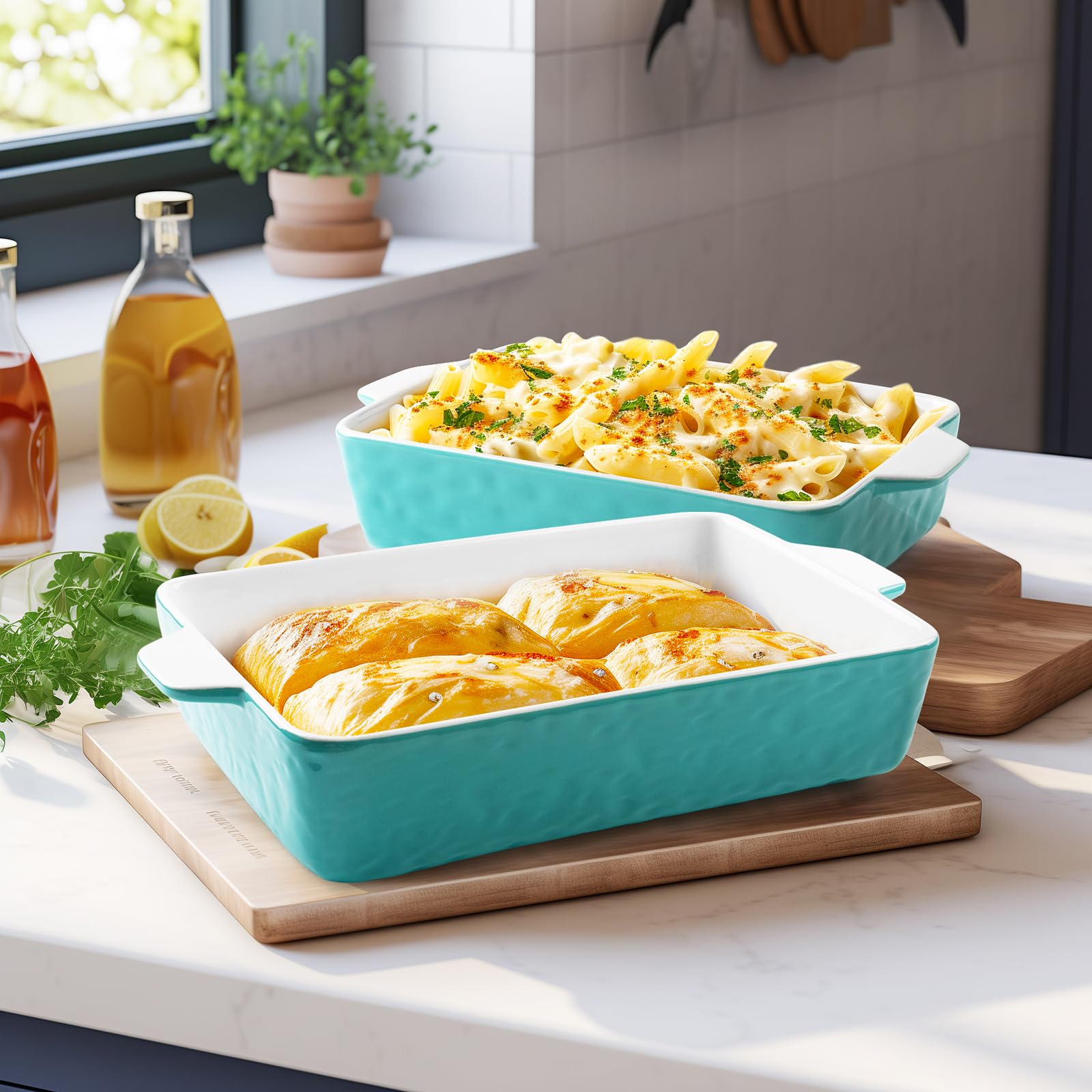 Krokori Casserole Dishes for Oven, Ceramic Baking Dishes, Lasagna Pan with Handles, Porcelain Baking Pan Deep, Bakeware for Baking, Cooking, Wedding Gift, Set of 3 (11.6