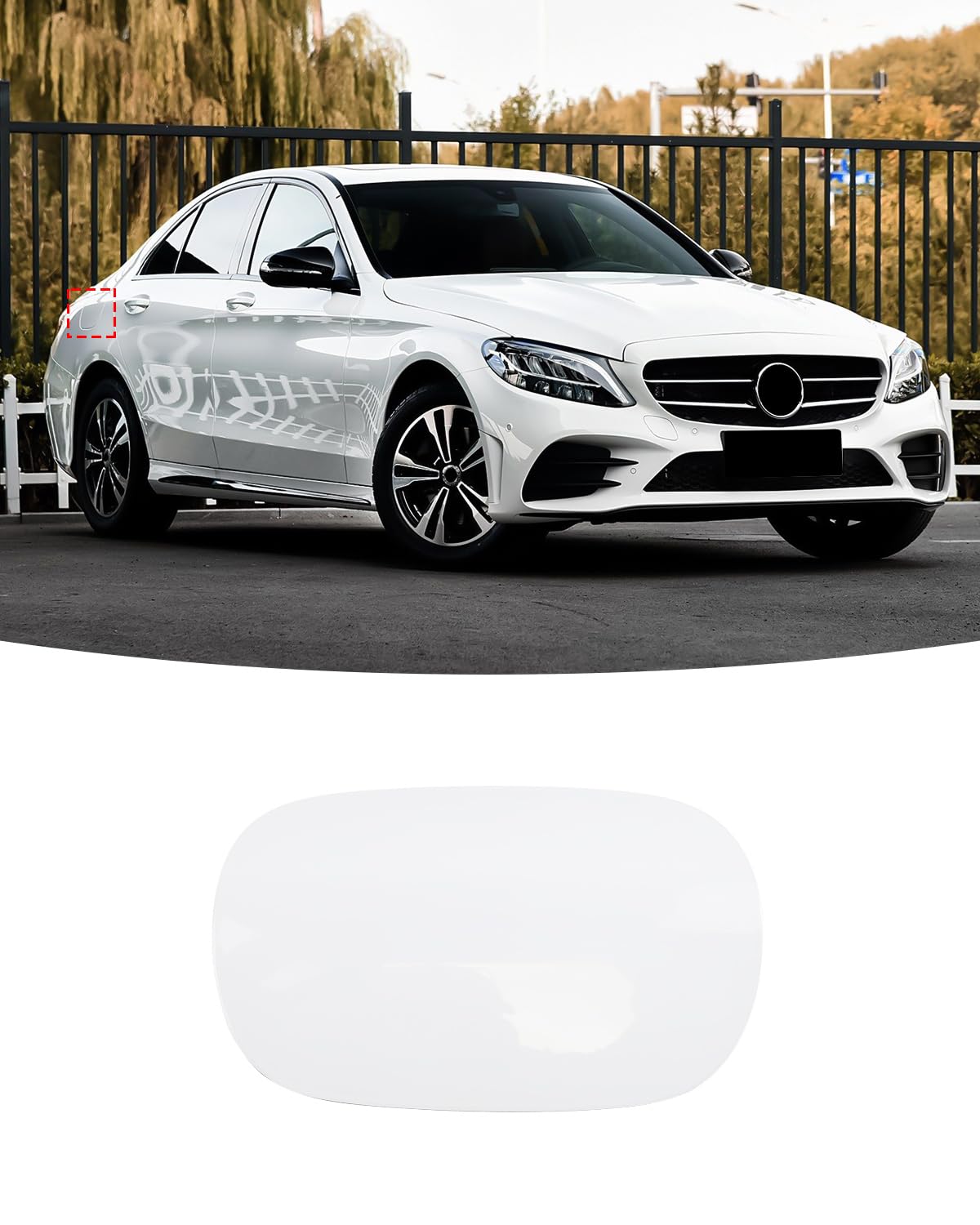 Photo 1 of LIMBQS Fuel Tank Cover for Mercedes-Benz W205 C300 C400 C43 C450 C63 C200 C250, Fuel Tank Filler Door Cover for Mercedes-Benz C Class C350e C63 AMG 2014-2021 (White)
