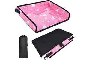 Babepets Airplane Tray Table Cover for Kids with Pockets, Foldable Tray Table Organizer for Toddler, Plane Travel Essentials Must-Haves for Train Buses High Chairs and Flying Supplies (Unicorn Pink)