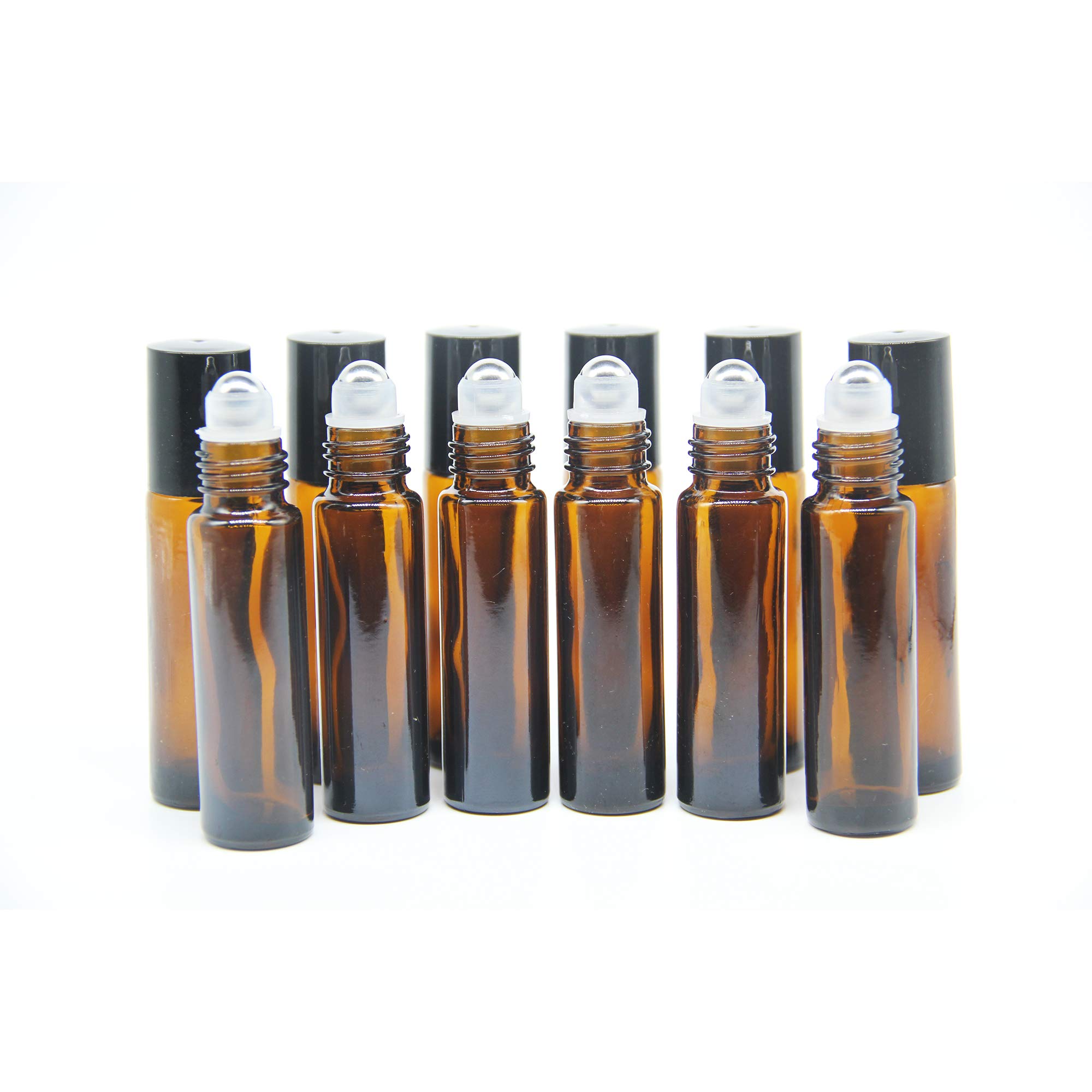 Yizhao Brown 10ml Roll On Bottles for Essential Oil, Empty Roll On Glass Bottle with Stainless Roller Balls for Aromatherapy Blends, Fragrance, Perfume, Massage - 12pcs