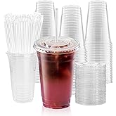 cundao 20oz Clear Plastic Cups with Lids and Straws (50 Pack), Disposable Iced Coffee Cups for Milkshake Smoothie and Cold Drinks, to Go Cups for Party, Home and Sport