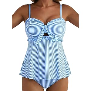 Aleumdr Women's Tankini Tummy Control Tie Knot Ruffle Two Piece Swimsuit | Flowy V Neck Swim Top, High Waisted Bottom Bathing