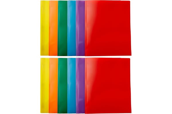 Amazon Basics Heavy Duty Colorful Plastic Folders with 2 Pockets for Letter Size Paper, Pack of 12, Assorted Colors