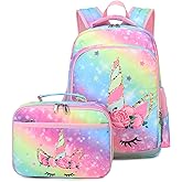 JIANYA Backpack for Girls, Preschool Kindergarten Kids School Bag Girls Backpack with Lunch Box & Chest Strap, 15" Tall
