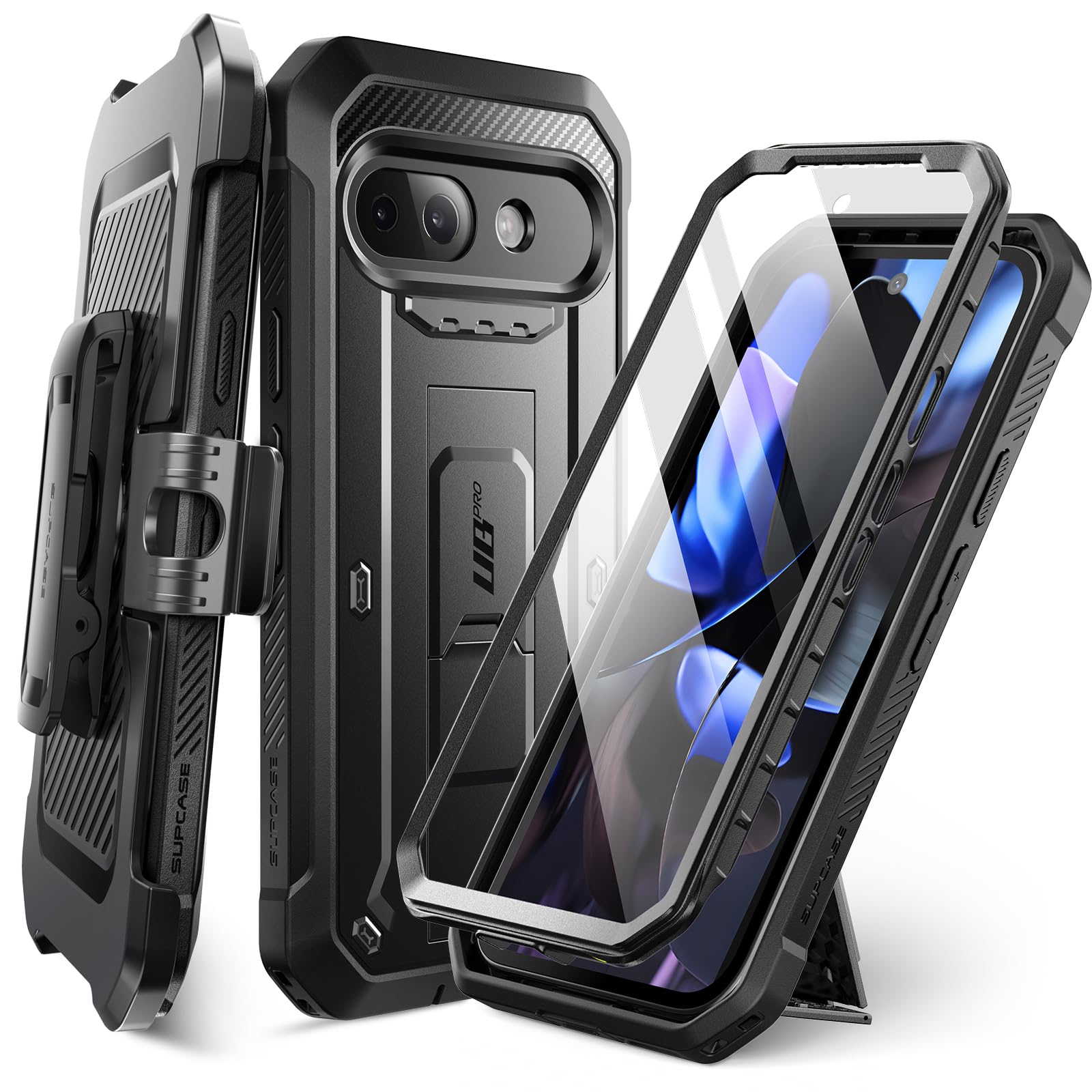 SUPCASE para Google Pixel 9A Funda con Protector de Pantalla (Unicorn Beetle Pro), [Soporte Integrado y Clip para cinturón] [Protección de Grado Militar] Funda de Cuerpo Completo para Pixel 9A 2025, Negro