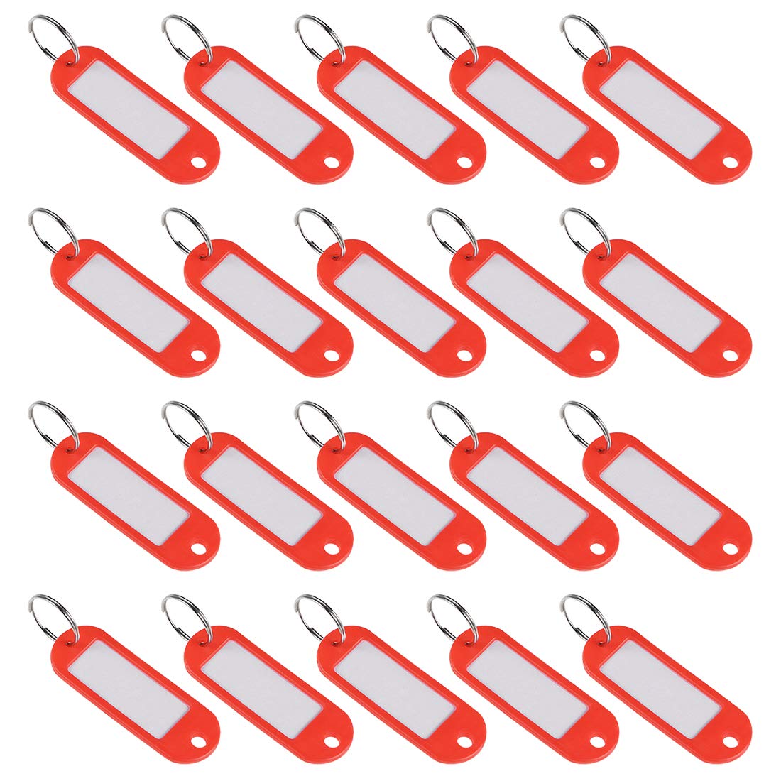 sourcing map Plastic Key Tags with Split Ring Keychain ID Luggage Label Window 60x21mm, Red 20Pcs