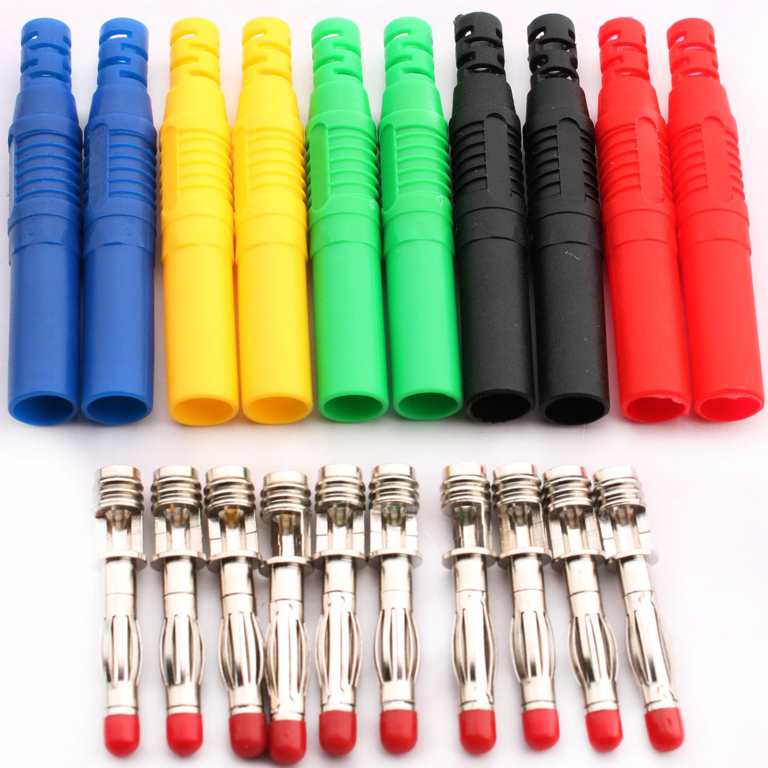 RUNCCI-YUN 10Pcs Insulated 4mm Banana plug Solder Banana Plugs DIY Banana plug Connectors for Multimeter Test Leads Ends Probes Adapters (black blue red green yellow)