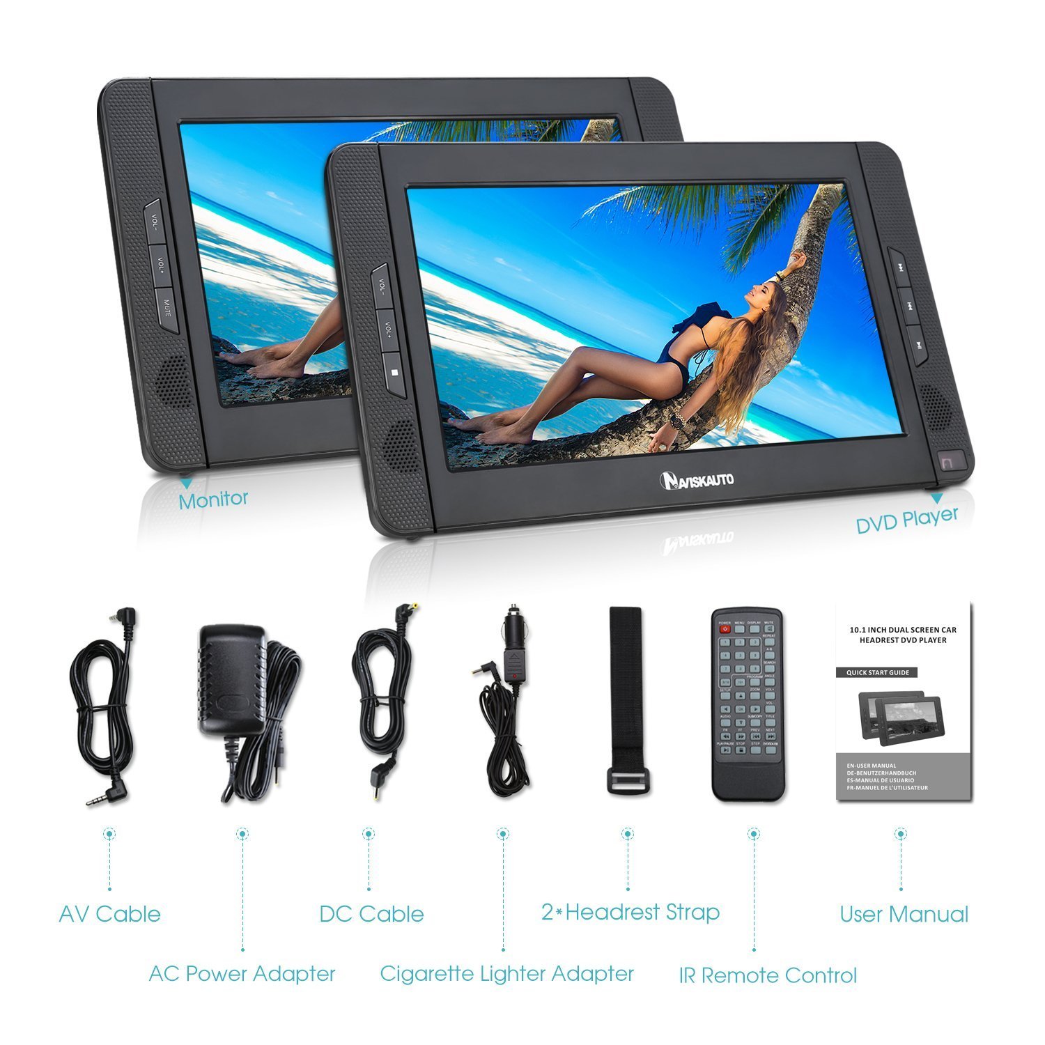 10.1" Dual Screen Portable DVD Player with 5Hour BuiltIn Rechargeable
