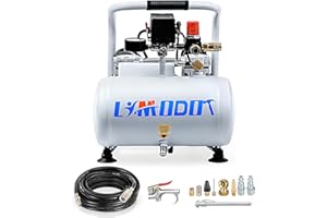 Limodot Ultra Quiet Air Compressor, Only 60dB, 1 Gallon Steel Tank, Oil-Free, Electric Air Compressor Perfect for Woodwork Nailing, Garage, Car, Pneumatic Tool, Includes 25 Ft. Air Hose Kit