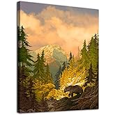 arteWOODS Canvas Wall Art Decor Grizzly Bear for Bedroom Living Room Forest Rocky Mountain Modern Canvas Artwork Contemporary Picture Prints for Office Wall Decoration 12" x 16"