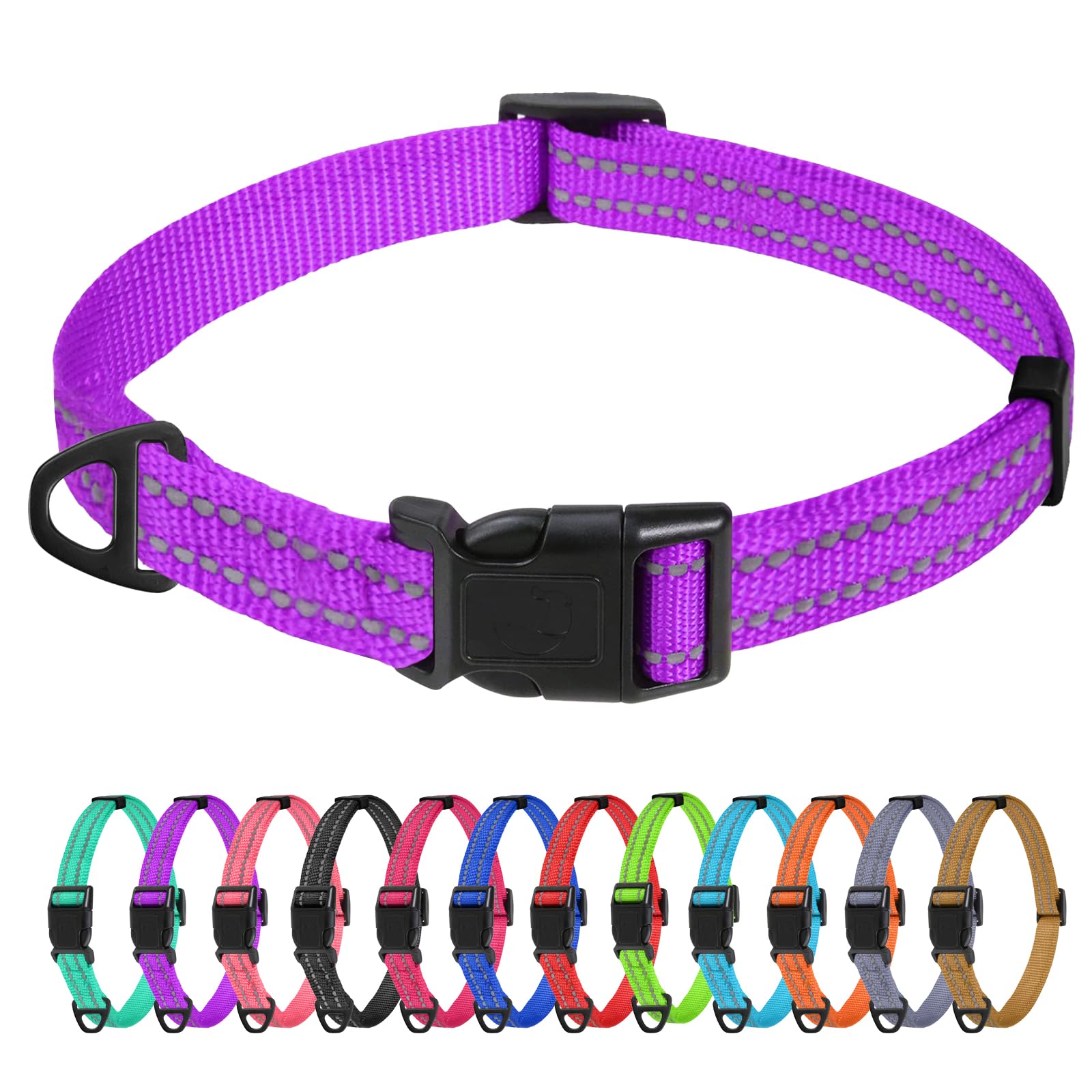 TagMe Reflective Nylon Dog Collars, Adjustable Classic Pet Collar with Quick Release Buckle for Extra Small Dogs, Purple, 1.5 cm Width