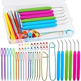 FTEVEN 45PCS Knitting Loom Hooks Set, Large Eye Bent Tapestry Needles | Colorful Plastic Large Eye Needles, Knitting Loom Needles with Knitting Needle Markings for DIY Handicrafts