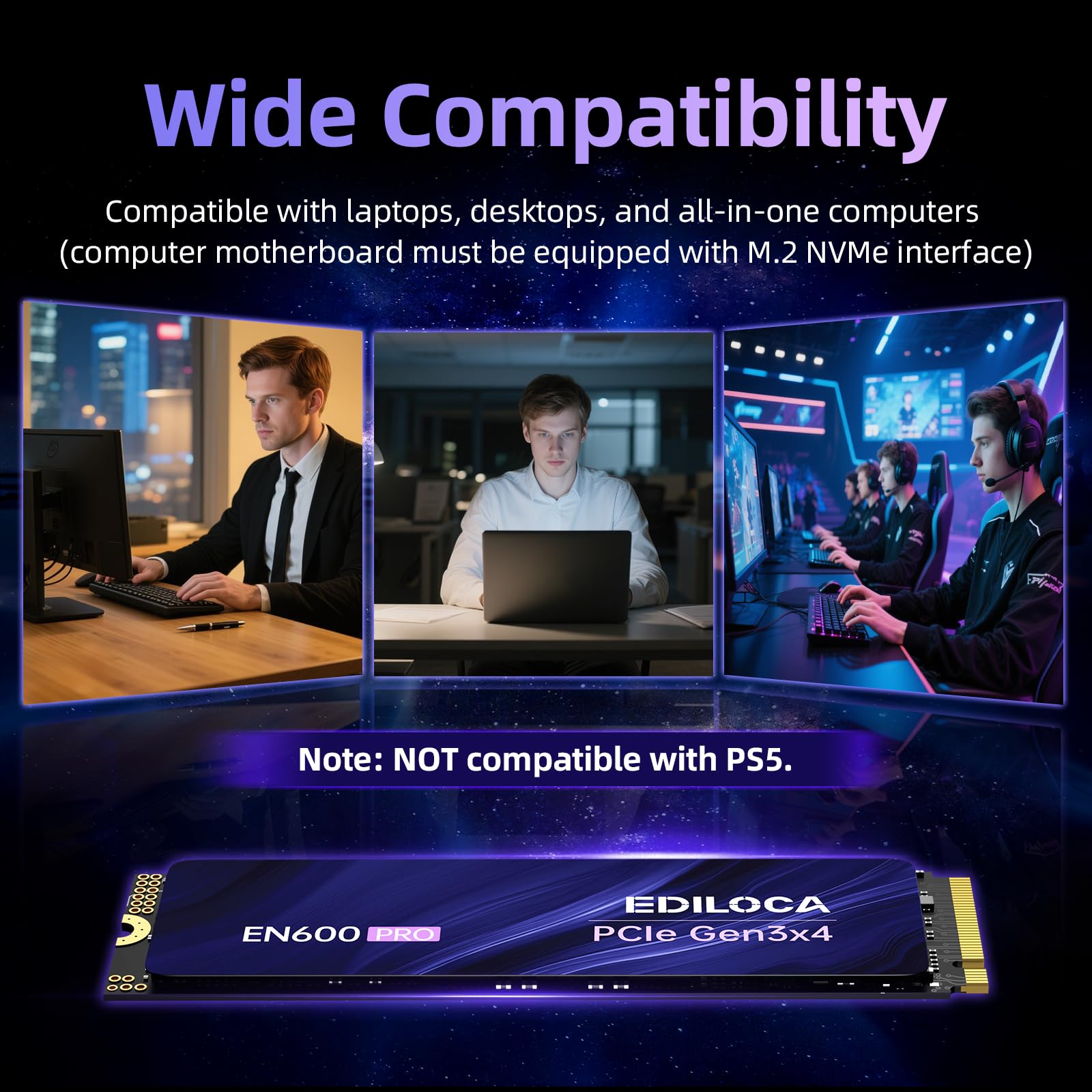 Ediloca EN600 PRO SSD 2TB PCIe 3.0 Gen 3x4, NVMe M.2 2280, Up to 3500MB/s, Internal Solid State Drive, SLC Cache 3D NAND TLC, Graphene Cooling Sticker, Storage for PC, Desktop and Laptops