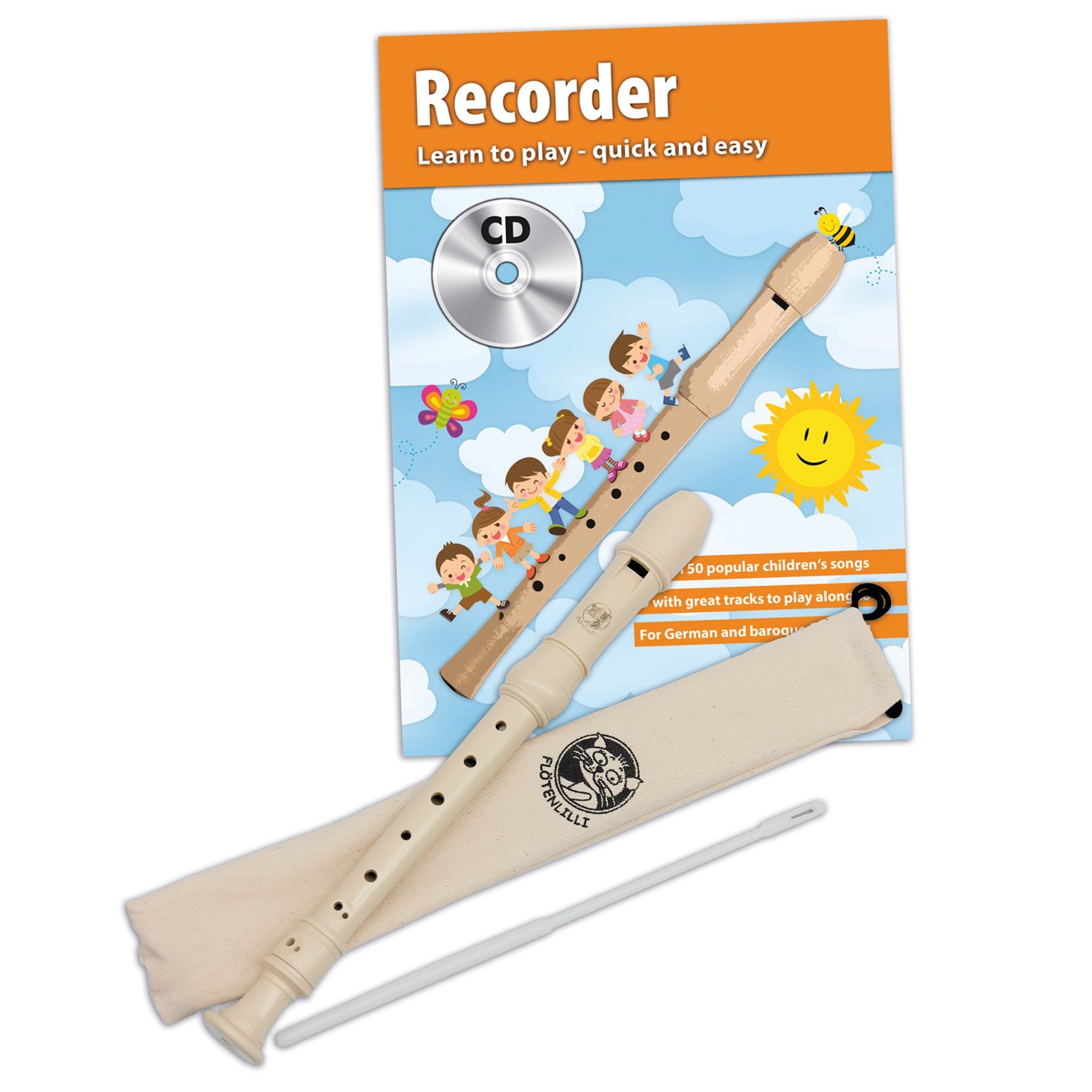 CASCHA Recorder set, plastic recorder for children and beginners with learning book, baroque fingering