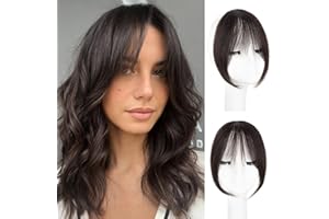 EINAEY Bangs Hair Clip - Brown Black Clip in Bangs Real Human Hair, Fake Bangs Clip on Bangs for Women Fringe with Temples French Bangs Hair Extensions for Daily Wear