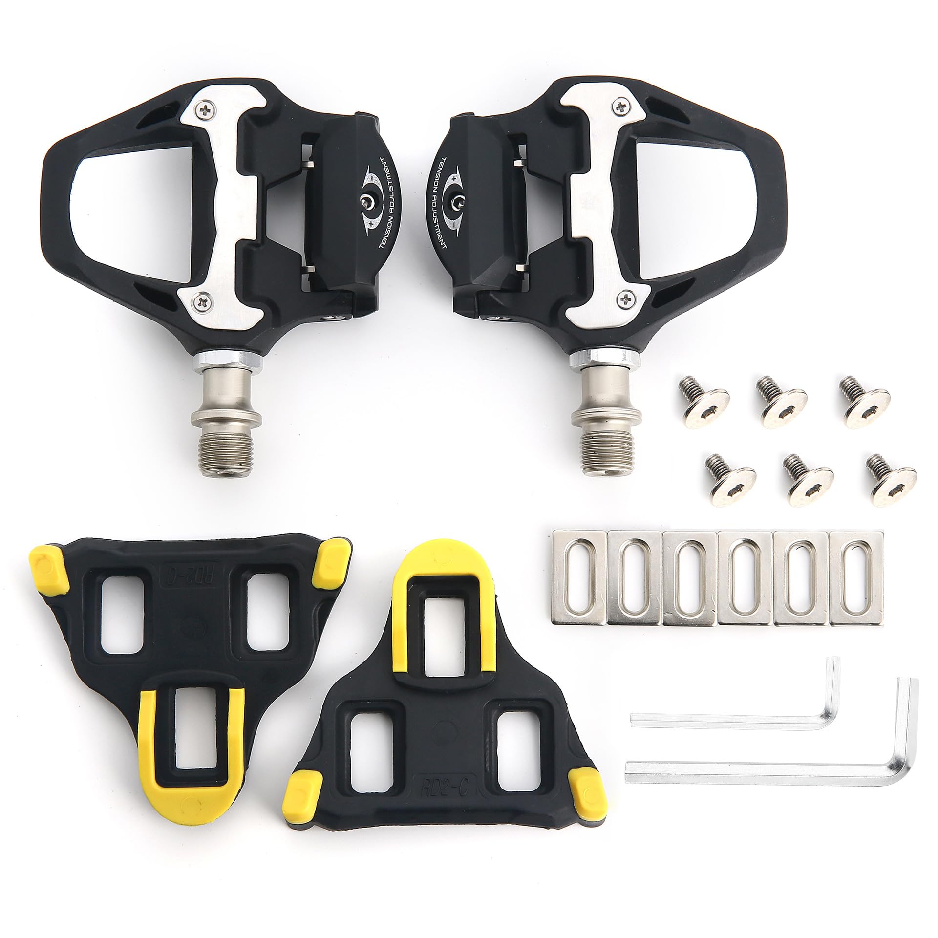 Topiky Fahrradpedale mit -SL System, R21 Self Locking Clipless Fahrradpedale mit Cleats Set, sl pd-rs500 Pedal, Aluminiumlegierung, 9x10CM Rennradpedale, Cleats und Montagematerial