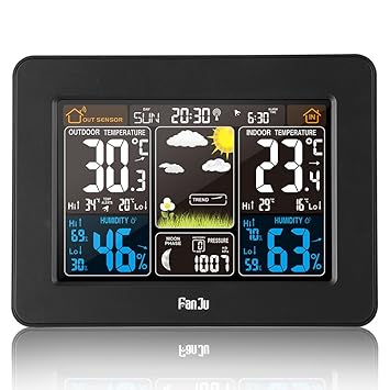 FanJu FJ3365B Funkwetterstation mit Weckfunktion, Schwarz