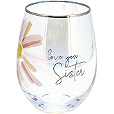 Pavilion - 18 oz Iridescent Stemless Wine Glass - Love You Sister