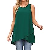 Seta T Women's High Low Top Casual Sleeveless Chiffon Blouse Crewneck Asymmetrical Loose Shirt Summer Tops