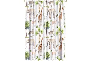 QIONGHAILUANNANSHANGMAOYOUXIANGONGSI Safari Animals Blackout Window Curtains, Watercolor African Jungle Animals and Tree Pattern Rod Pocket Curtains, for Living Room Bedroom 52x84in 2 Panels