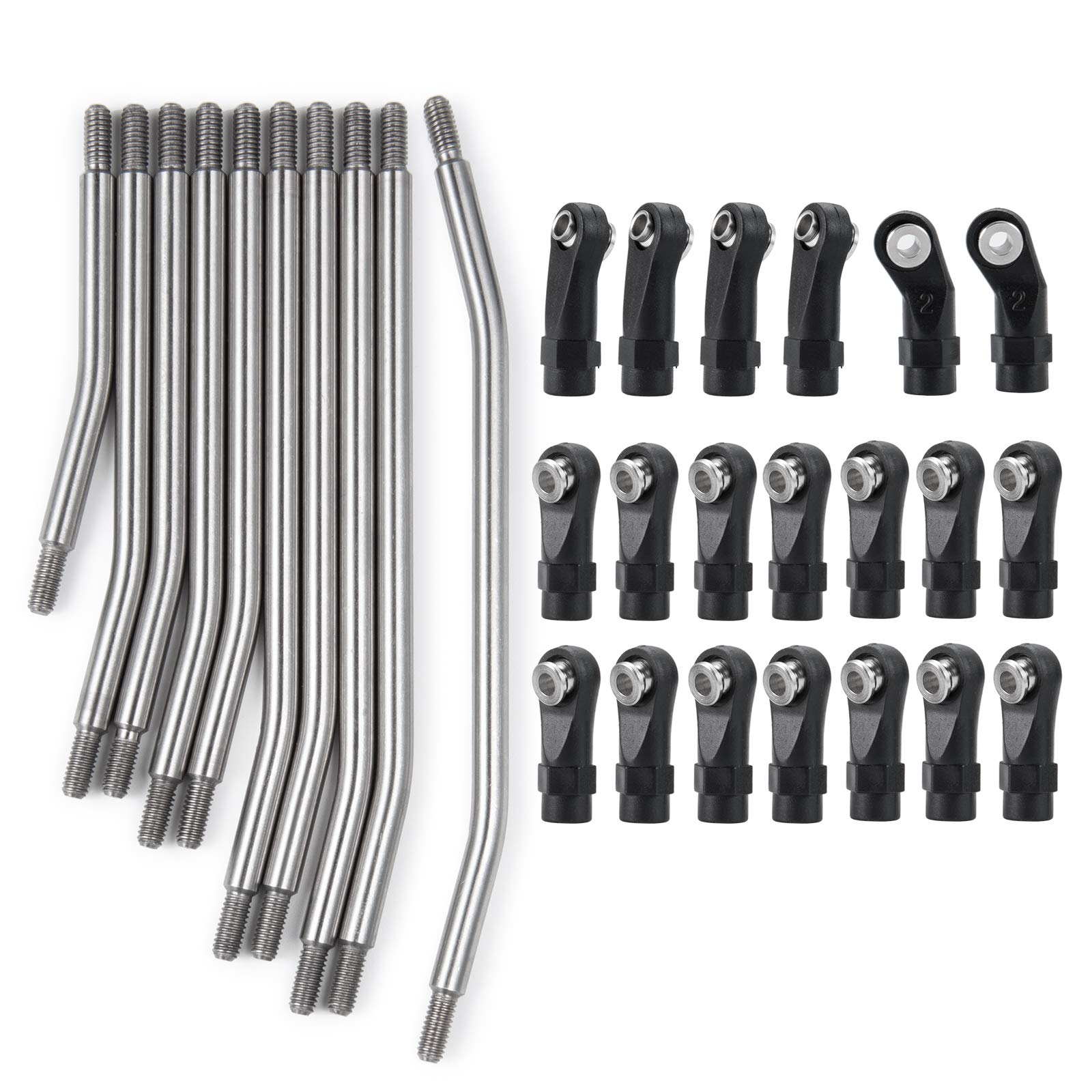 AXspeed 10pcs Stainless Steel Steering Pull Rod Link Linkage for Axial SCX10 II 90046 1: 10 RC Car, 313mm Wheelbase