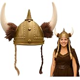 Nicky Bigs Novelties Gold Viking Helmet with Braids, Warrior Accessory | Gold Viking Helmet, Vikings Hat with Curved Horn &amp; Faux Fur Braid, Viking Costume Look, One Size Fits Most, Halloween Costume