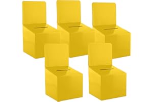 MY CHARITY BOXES MCB - Ballot Box for Suggestions Donations Raffles White Glossy Cardboard Boxes in Medium Size 6x6x6 inches with Slot for Tickets and More (Yellow)