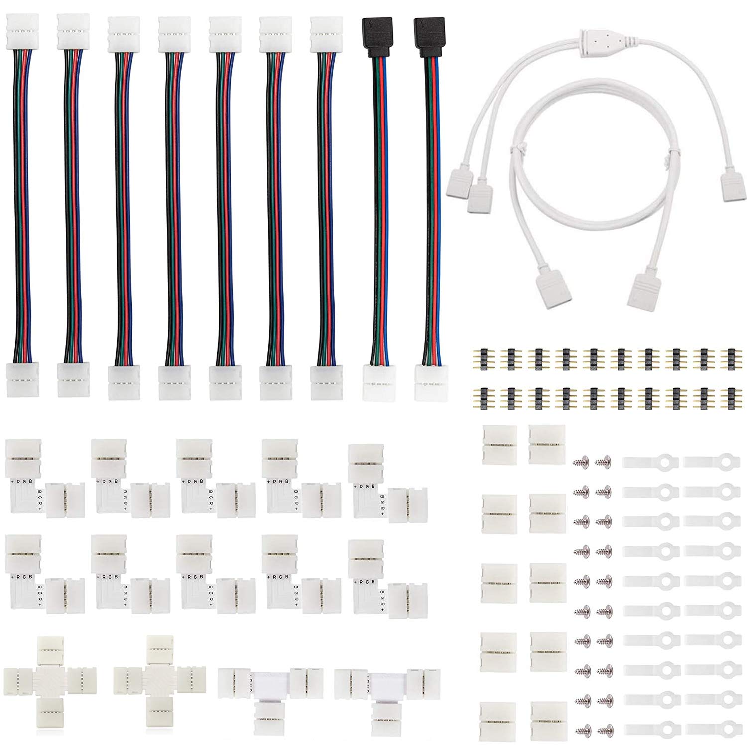 LED Connector Kit -4 PIN LED Strip Lights Connector for RGB 5050 10mm Wide 4 Pin LED Strip, Solderless LED Strip DIY Accessories