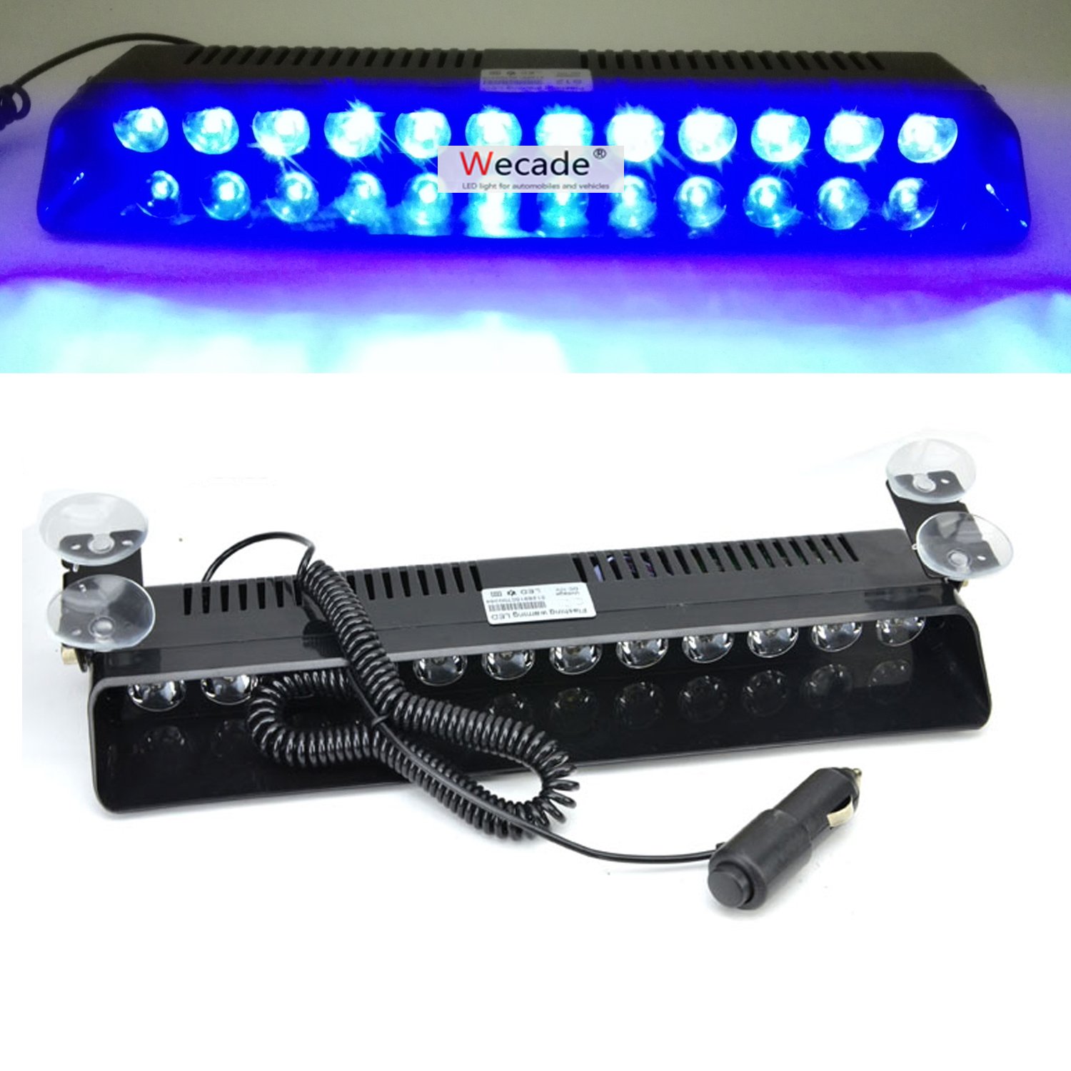 Wecade 12w 12 Leds Car Truck Emergency Strobe Flash Light Windshield Warning Light (Blue)