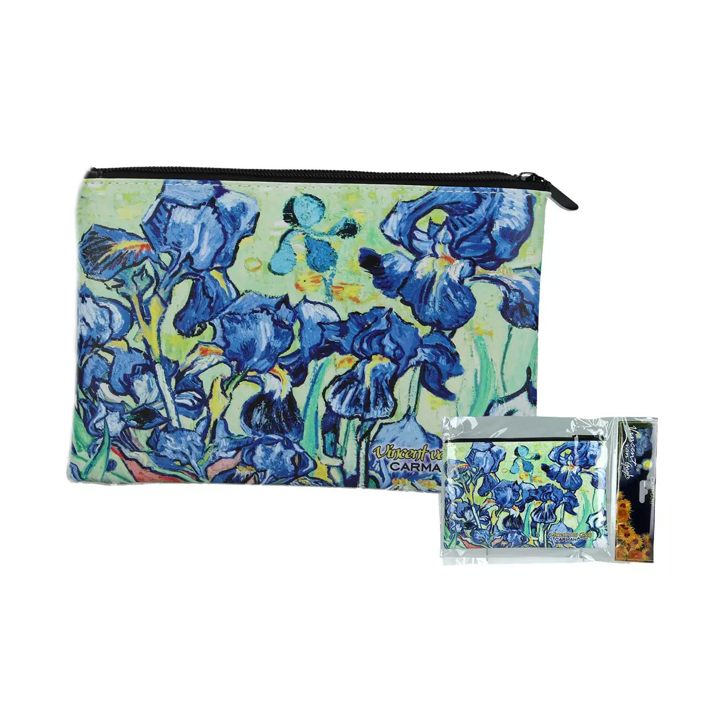 CARMANI - Medium Ladies Makeup Bag, Travel Pouch, Handbag Organizer, Cash Coin Purse, Multifunction Toiletry Storage Pouch for Women with Vincent Van Gogh Irises
