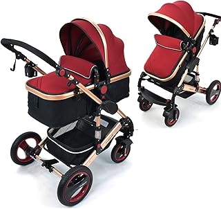 Daliya Bambimo 2in1 Kinderwagen - Kombikinderwagen 9-Teiliges Set incl. Babywanne &amp; Sportsitz/Buggy - 1-Klick-System/Alu-Rahmen/Voll-Gummireifen/Sonnenschutz/Getränkehalter in Bordeaux-Rot