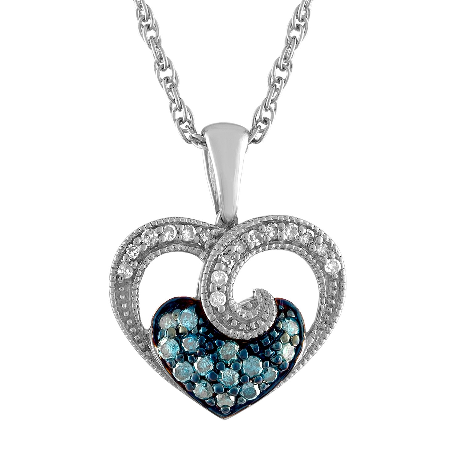 Blue Diamond Heart Necklace in Sterling Silver Jewelry