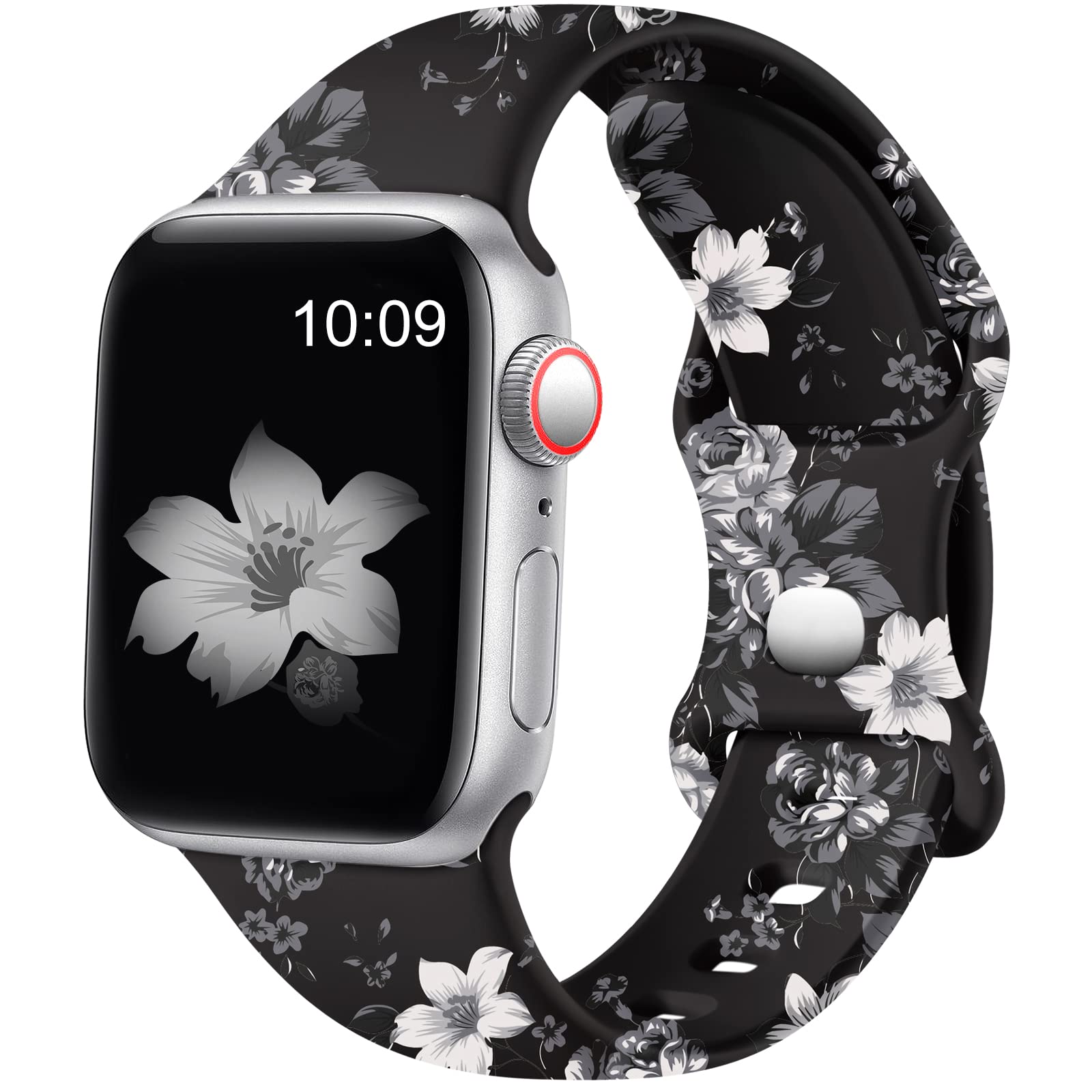Easuny Compatible with Watch Band 38mm 40mm 41mm 42mm 44mm 45mm 49mm for Women, Butterflies Print Soft Silicone Floral Fadeless Wristband Sport Strap for Watch SE Series 9 8 7 6 5 4 3 2 1 Ultra