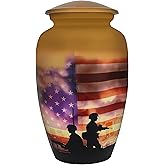 NANIURN Cremation Urn for Ashes Adult Male & Female, Funeral Urns for Human Ashes Adult Man & Women, Decorative or Burial, Soldier and Patriotic Flag, Veteran, Military Urns Army, Brown - Large Size