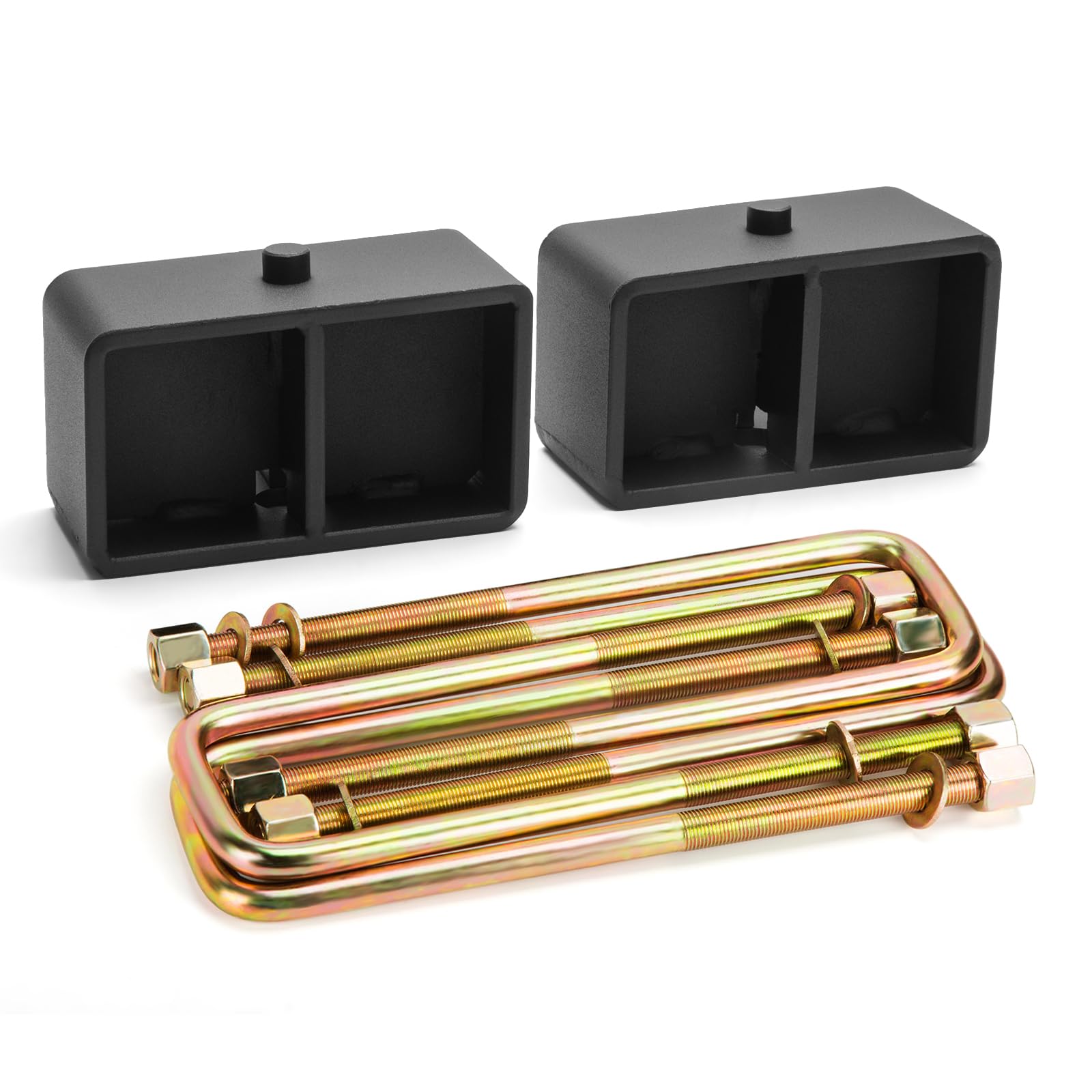 Photo 1 of dynofit 3 inch Rear Lift Blocks for Silverado 1500 Sierra 1500, Rear Leveling Block Kit Compatible with 2007-2024 Chevy Silverado 1500, GMC Sierra 1500 2WD 4WD, Lift Block Square Leaf Spring Ubolt Kit