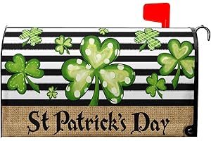 MIAOQUHE St. Patrick's Day Magnetic Mailbox Cover - 18" X 21" Green Love Clover Black and White Stripe