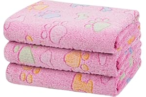 Dono 1 Pack 3 Pink Dog Blankets for Small Dogs, Soft Fluffy Paw Print Pattern Fleece Pet Blanket Warm Sleep Mat, Puppy Kitten Blanket Doggy Mat for Small Dogs Girl -23 * 16in